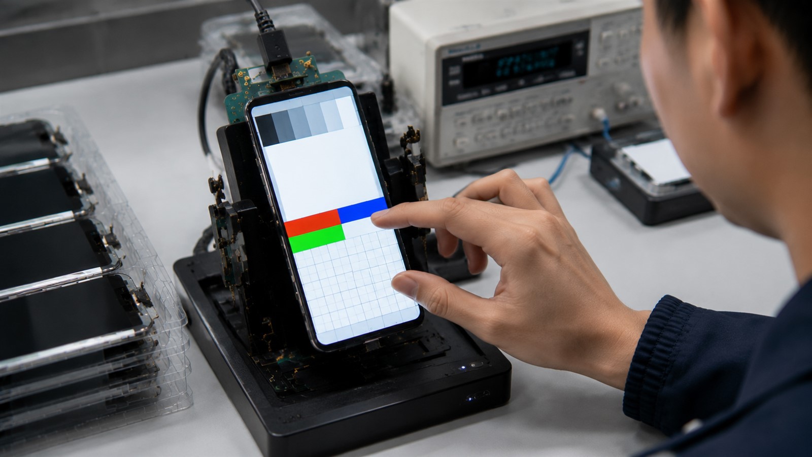 iPhone LCD sample testing for display quality and touch response iPhone LCD sample testing for display quality and touch response