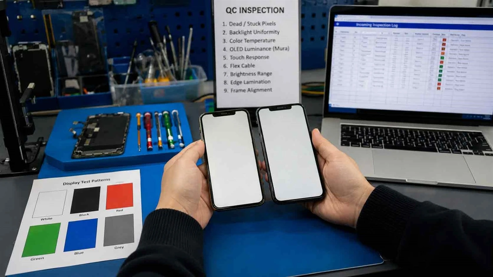 iPhone display parts quality inspection